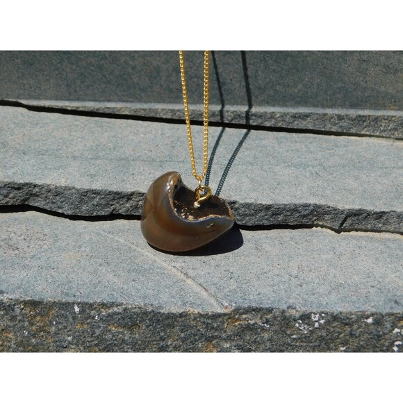 Resin-filled Heart Shaped Stone Necklace with Gold Plated Chain - Picture 6 of 10